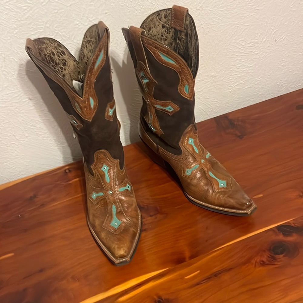 Ariat  Heavenly Cross overlay snip toe 2 inch heel 12 inch shaft